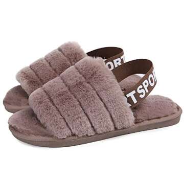 Womens Fuzzy Fluffy Sandals House Slippers Soft Indoor Spa Bedroom Flat Slide Shoes With Elastic Str...