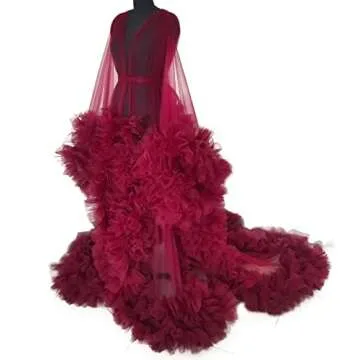 BATHGOWN Tulle Robe Dressing Gown Perspective Sheer Long Puffy Pregnancy Photoshoot