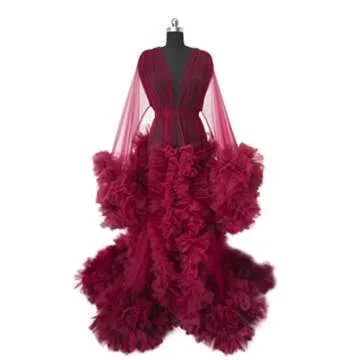 BATHGOWN Tulle Robe Dressing Gown Perspective Sheer Long Puffy Pregnancy Photoshoot