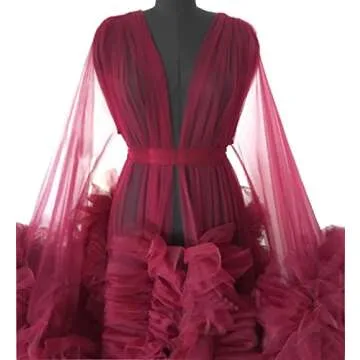 BATHGOWN Tulle Robe Dressing Gown Perspective Sheer Long Puffy Pregnancy Photoshoot