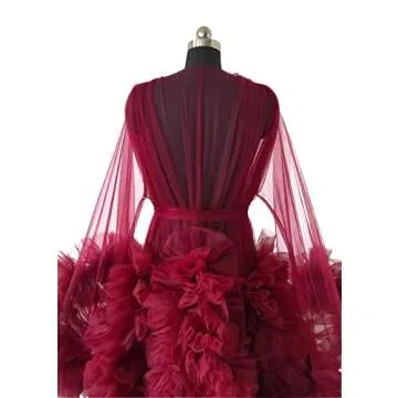 BATHGOWN Tulle Robe Dressing Gown Perspective Sheer Long Puffy Pregnancy Photoshoot