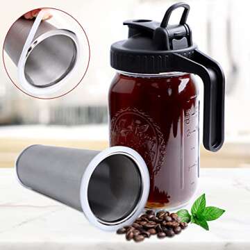 Cold Brew Mason Jar Coffee Maker 32 OZ Wide Mouth Cold Brew Pitcher With Coffee Filter For Coffee, I...