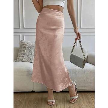 Zeagoo Womans Satin Skirts Midi Dress Causal Midi Skirts High Waist