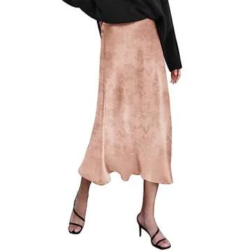 Zeagoo Womans Satin Skirts Midi Dress Causal Midi Skirts High Waist