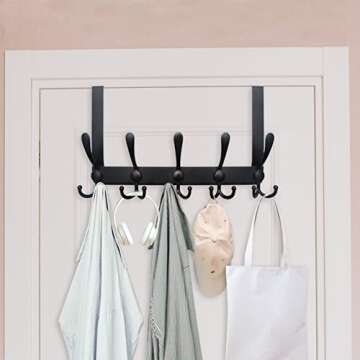 WEBI Over The Door Hook Door Hanger Hook Rack with 5 Tri Hooks for Hanging Coats, Door Towel Rack To...