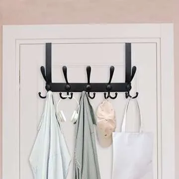WEBI Over The Door Hook Door Hanger Hook Rack with 5 Tri Hooks for Hanging Coats, Door Towel Rack To...