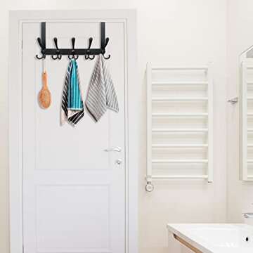 WEBI Over The Door Hook Door Hanger Hook Rack with 5 Tri Hooks for Hanging Coats, Door Towel Rack Towel Hanger Door Coat Hanger Over Door Coat Rack for Bathroom,Behind Back of Door,Black