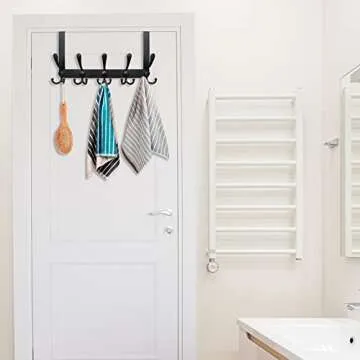 WEBI Over The Door Hook Door Hanger Hook Rack with 5 Tri Hooks for Hanging Coats, Door Towel Rack Towel Hanger Door Coat Hanger Over Door Coat Rack for Bathroom,Behind Back of Door,Black