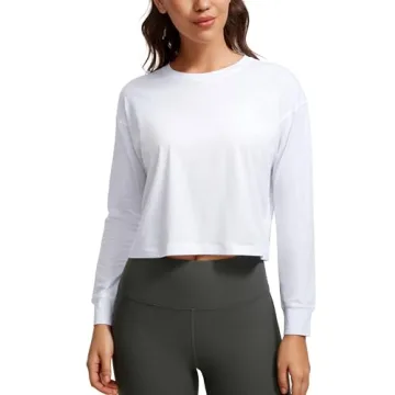 CRZ YOGA Womens Pima Cotton Workout Long Sleeve Shirts for Yoga and Leisure