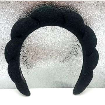 Mimi and Co Spa Headband for Women - Sponge & Terry Towel Cloth Fabric Head Band for Skincare, Face Washing, Makeup Removal, Shower, Facial Mask - Soft & Absorbent Material, Hair Accessories - Black