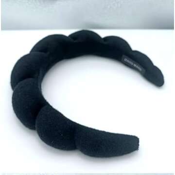 Mimi and Co Spa Headband for Women - Sponge & Terry Towel Cloth Fabric Head Band for Skincare, Face Washing, Makeup Removal, Shower, Facial Mask - Soft & Absorbent Material, Hair Accessories - Black