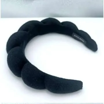 Mimi and Co Spa Headband for Women - Sponge & Terry Towel Cloth Fabric Head Band for Skincare, Face Washing, Makeup Removal, Shower, Facial Mask - Soft & Absorbent Material, Hair Accessories - Black