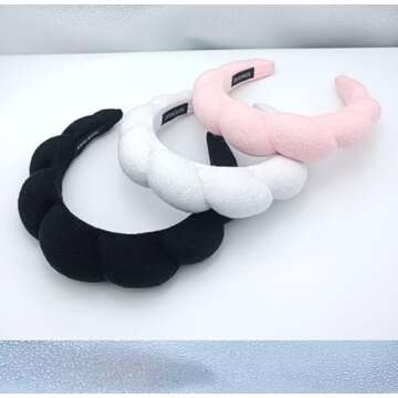 Mimi and Co Spa Headband for Women - Sponge & Terry Towel Cloth Fabric Head Band for Skincare, Face Washing, Makeup Removal, Shower, Facial Mask - Soft & Absorbent Material, Hair Accessories - Black
