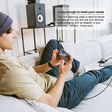 Cabepow 15 FT Extra Long iPhone Charger Cord,[Apple MFi Certified] Long Apple Lightning Cable 5M,2.4A Nylon Braided iPhone Fast Charging Cord for iPhone 14/14pro/13/12/11/11Pro/X/XS/XR/XS Max/8/7