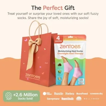 ZenToes Moisturizing Sleep Socks with Vitamin E, Olive Oil and Jojoba Seed Oil to Soften and Hydrate Dry Cracked Heels (Fuzzy Pink, Regular)