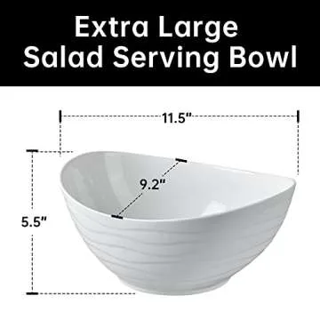 KITEISCAT Extra Large Elegant Ceramic Oval Salad Bowl Set with Premium Acacia Wood Salad Serving Ute...