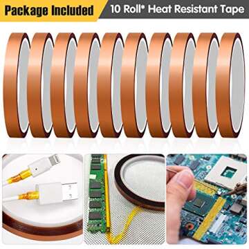 10 Rolls Heat Resistant Tapes for Sublimation, 10mm X 33m 108ft Heat Press Tape for High Temperature...