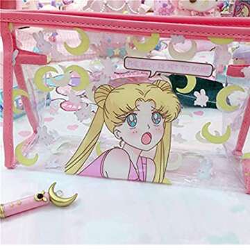 NDLKDOZI Moon Sailor Clear Makeup Bags, Kawaii Makeup Bag Organizer for Valentine's Day gift, Clear Travel Bags for Toiletries Gift for Girls Women