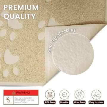 Andalus Large Cat Litter Mat, Pack of 1 - Waterproof, Non-Slip & Easy to Clean Cat Litter Box Mat for Extra Efficient Pet Litter-Trapping, Beige (30” X 18”)