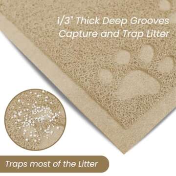 Andalus Large Cat Litter Mat, Pack of 1 - Waterproof, Non-Slip & Easy to Clean Cat Litter Box Mat for Extra Efficient Pet Litter-Trapping, Beige (30” X 18”)