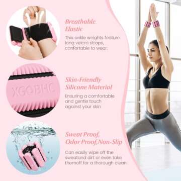 Ankle Weights Set of 2 (1lb Each), Adjustable Wrist & Ankle Weights for Women Men Kids, Strength Training Wearable Leg Arm Weight for Yoga, Dance, Ballet, Running, Swimming, Gym-Pink