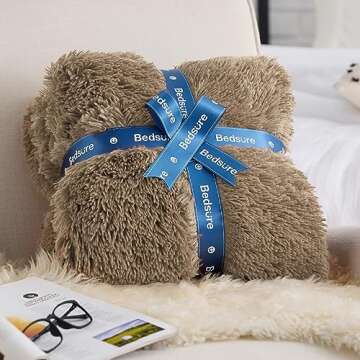 Bedsure Fluffy Brown Throw Blanket Gifts for Women, Men, Soft Fleece Cozy Fuzzy Sherpa Plush Warm Minky Thick Faux Fur Throws for Couch, Bed, Brown Decor Spring Blanket Gifts for Mom Dad, 50x60