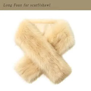 Dikoaina Women's Winter Fake Faux Fur Scarf Wrap Collar Shawl Shrug