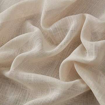 HLC.ME Abbey Faux Linen Textured Semi Sheer Privacy Light Filtering Transparent Grommet Short Thick Cafe Curtain Tiers for Small Windows, Kitchen & Basement, Set of 2 (35 W x 36 L, Beige)