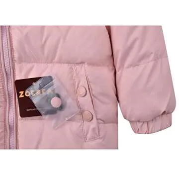 ZOEREA 2 Piece Unisex Kids Girls Snowsuit Hooded Puffer Jacket Snow Pants Pink, Label S/Age 6-12 months