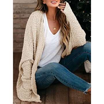 Saodimallsu Womens Oversized Open Front Fuzzy Cardigan Batwing Long Sleeve Popcorn Fall Cozy Warm Ch...