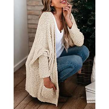 Saodimallsu Womens Oversized Open Front Fuzzy Cardigan Batwing Long Sleeve Popcorn Fall Cozy Warm Chunky Knit Sweaters Apricot