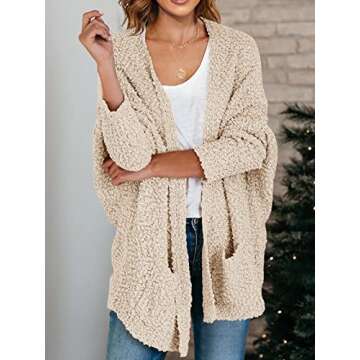 Saodimallsu Womens Oversized Open Front Fuzzy Cardigan Batwing Long Sleeve Popcorn Fall Cozy Warm Chunky Knit Sweaters Apricot