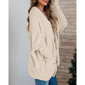 Saodimallsu Womens Oversized Open Front Fuzzy Cardigan Batwing Long Sleeve Popcorn Fall Cozy Warm Chunky Knit Sweaters Apricot