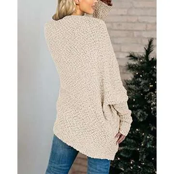 Saodimallsu Womens Oversized Open Front Fuzzy Cardigan Batwing Long Sleeve Popcorn Fall Cozy Warm Chunky Knit Sweaters Apricot
