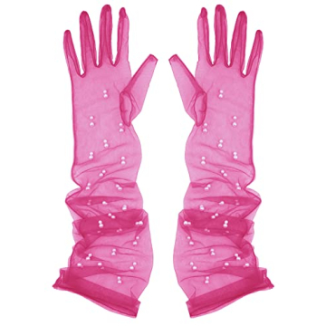 Aniler Women's 21'' Tulle Long Wedding Bridal Gloves Elbow Length Sheer Gloves (Rose Red Pearl, 21" ...