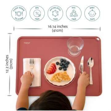 CHAMOS Montessori Placemat for Toddlers - Kids Silicone Mats for Dining Table - Set of 2 - Table Setting Learning (Rose and Grey)