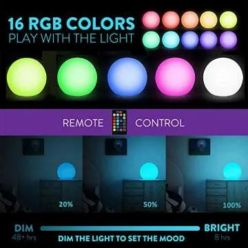 Mr.Go 14-inch LED Ball Light with Remote, Waterproof Rechargeable LED Globe Light Glowing Orb Mood Lamp, Dimmable 16 RGB Colors, Great for Home Garden Patio Pool Party Decorative Ambient Lighting
