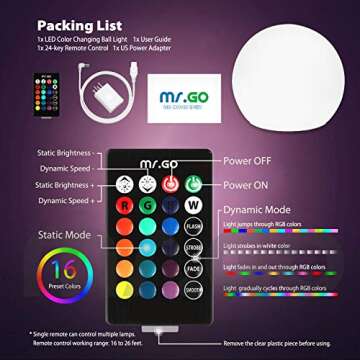 Mr.Go 14-inch LED Ball Light with Remote, Waterproof Rechargeable LED Globe Light Glowing Orb Mood Lamp, Dimmable 16 RGB Colors, Great for Home Garden Patio Pool Party Decorative Ambient Lighting