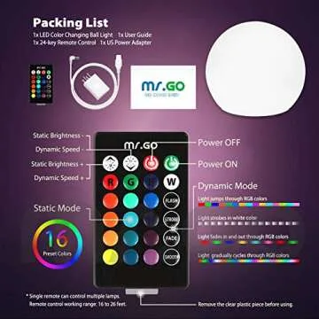 Mr.Go 14-inch LED Ball Light with Remote, Waterproof Rechargeable LED Globe Light Glowing Orb Mood Lamp, Dimmable 16 RGB Colors, Great for Home Garden Patio Pool Party Decorative Ambient Lighting