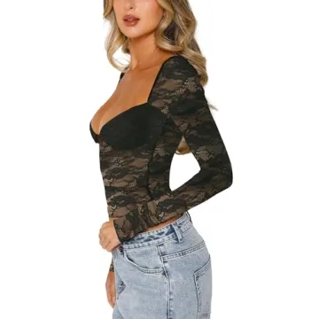 Y2K Floral Lace Top Women’s Long Sleeve Cropped Tee