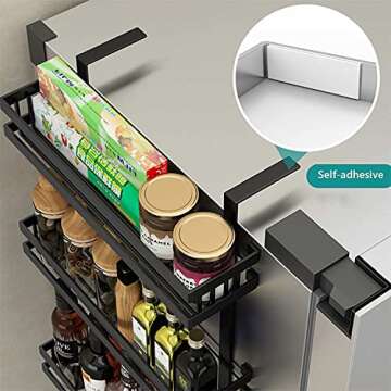 YYDSJFM Fridge Spice Rack Organizer,Fridge Side Shelf,Refrigerator Shelf Storage Non-Marking Installation Space-Saving for Small Kitchen Apartment (Black)