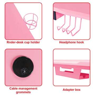 YIGOBUY Ergonomic Gaming Desk with Cup & Headphone Holder