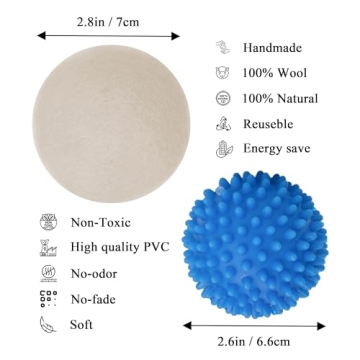 Loaddvni XL Wool and Plastic Dryer Balls - Eco-Friendly Laundry Solution