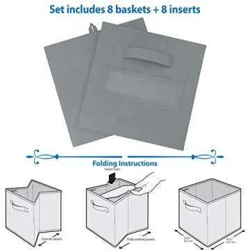 Cube Storage Baskets - Heavy-Duty Storage Cubes - Set of 8 for Organization - 11 Inch (Grey)