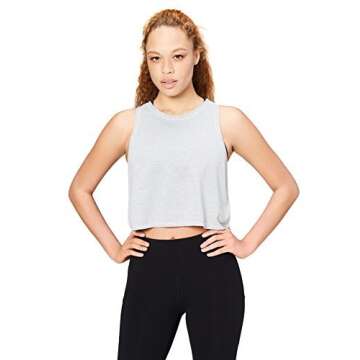 Amazon Brand - Core 10 Women's 'Lighter Than Air' Performance Crop Tank (XS-XL, Plus Size 1X-3X), Light Grey Heather, Large