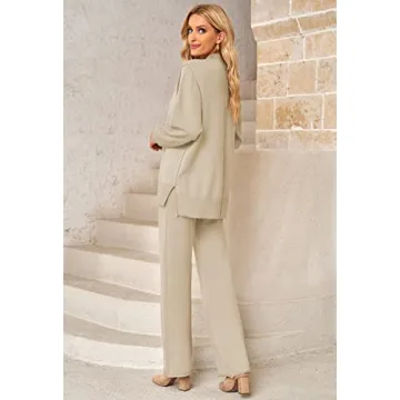 Viottiset Women's 2 Piece Outfits Sweater Set Wide Leg Pants High Neck Sweatsuit Loungewear