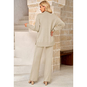 Viottiset Women's 2 Piece Outfits Sweater Set Wide Leg Pants High Neck Sweatsuit Loungewear