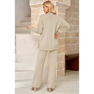 Viottiset Women's 2 Piece Outfits Sweater Set Wide Leg Pants High Neck Sweatsuit Loungewear