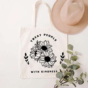 SAUIVD Inspirational Sayings Canvas Tote Bags Gift Sunflowers Cotton Shopping Bags Funny Floral Reus...