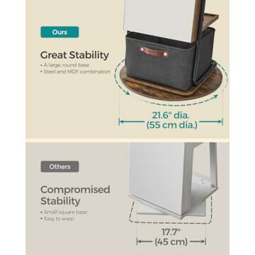 SONGMICS 360° Swivel Mirrored Jewelry Cabinet with Lights, Full-Length Mirror with Jewelry Storage, Standing Jewelry Armoire Organizer, with Large Storage Basket, Makeup Shelf, Rustic Brown UJJC018X01